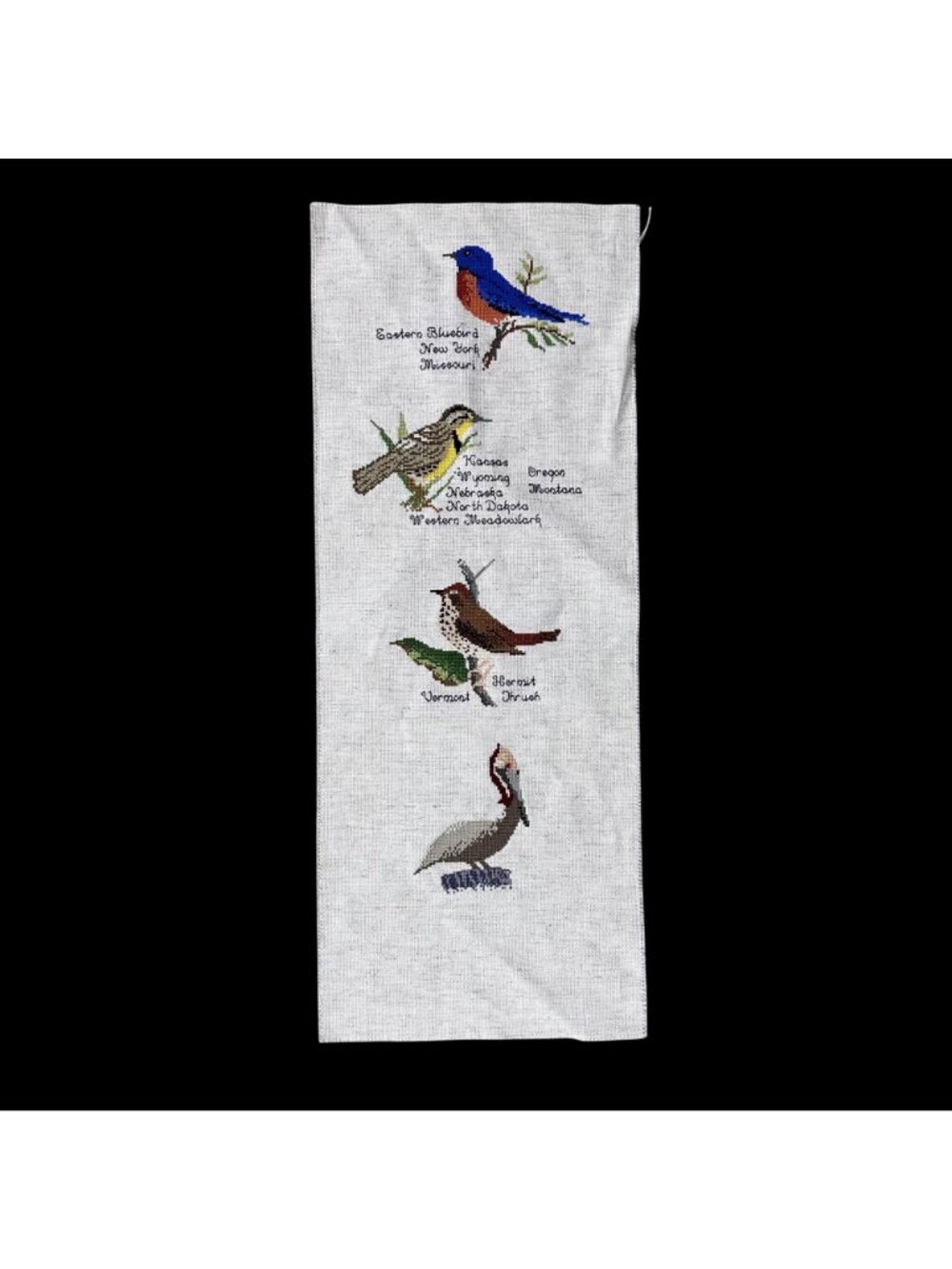 Vintage State Bird Cross Stitch Panel Fiber Art Handmade Retro Unfinished - Picture 2 of 6